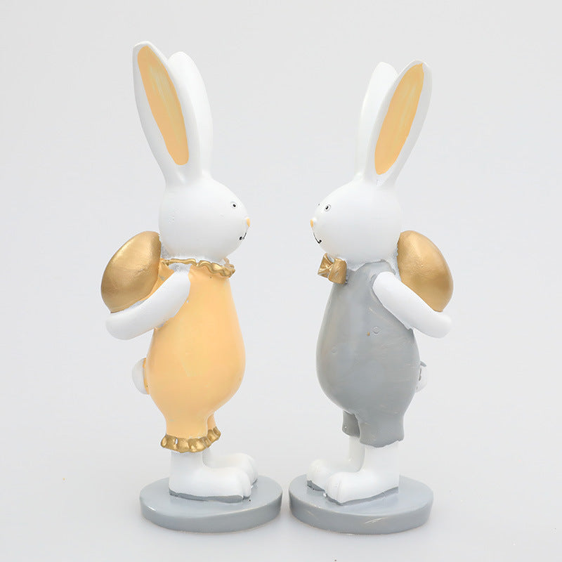 Easter Bunny with Golden Eggs – Cute Resin Decoration Pair