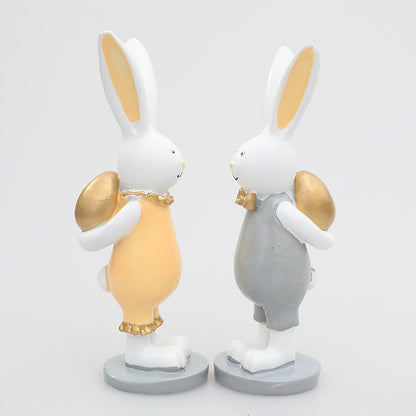Easter Bunny with Golden Eggs – Cute Resin Decoration Pair