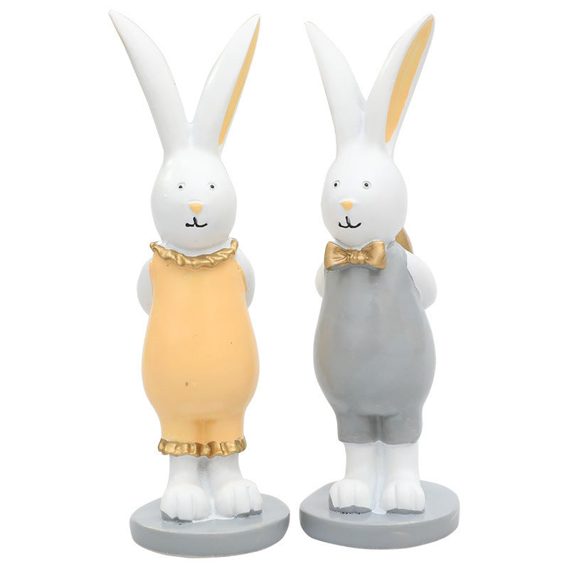 Easter Bunny with Golden Eggs – Cute Resin Decoration Pair